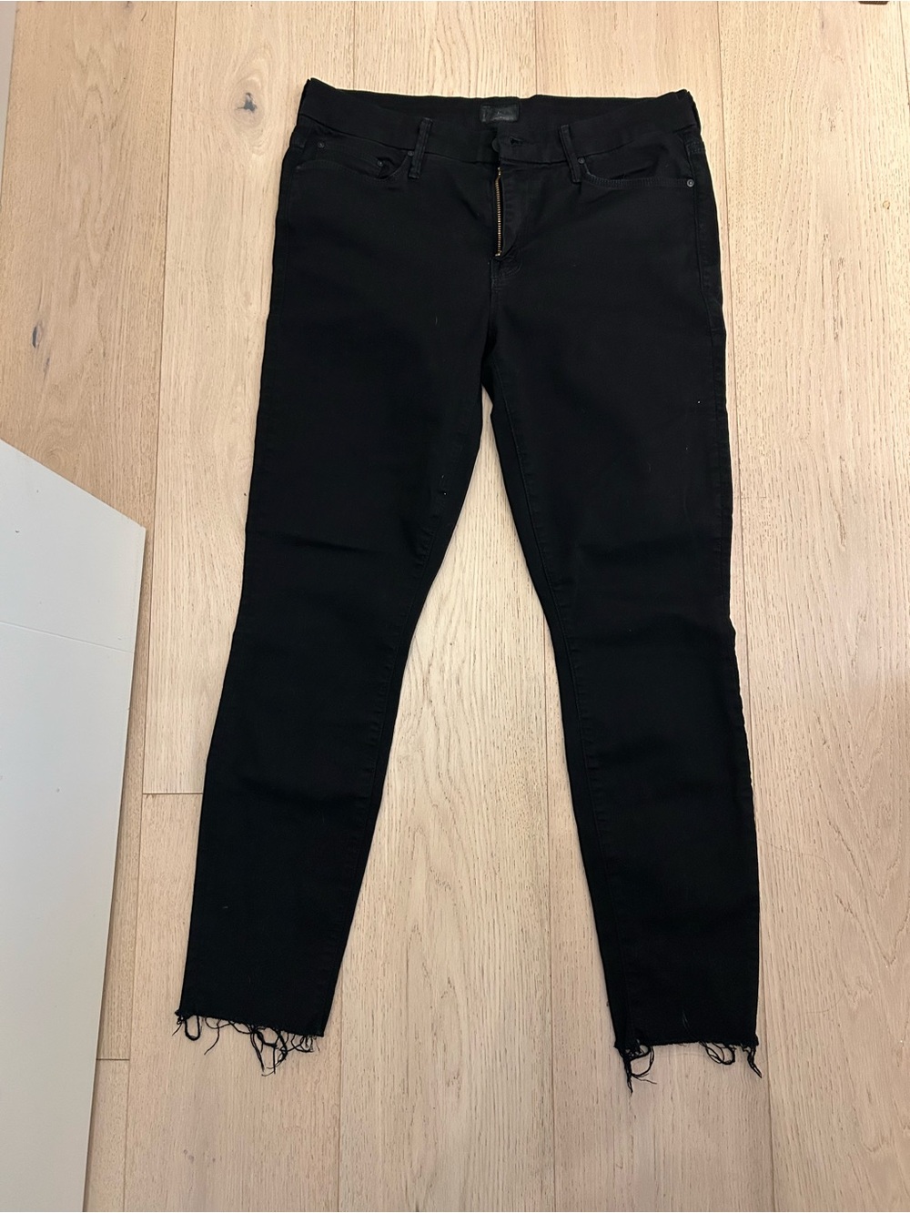 MOTHER Black High-Rise Skinny Jeans with Raw Hem